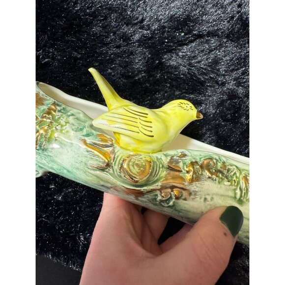 Vintage Ucagco Yellow Bird Planter With Yellow Bird & Tree Log Design - Picture 6 of 7